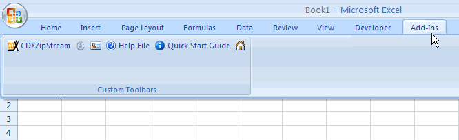 CDXZipStream 32 bit Classic toolbar location in Excel